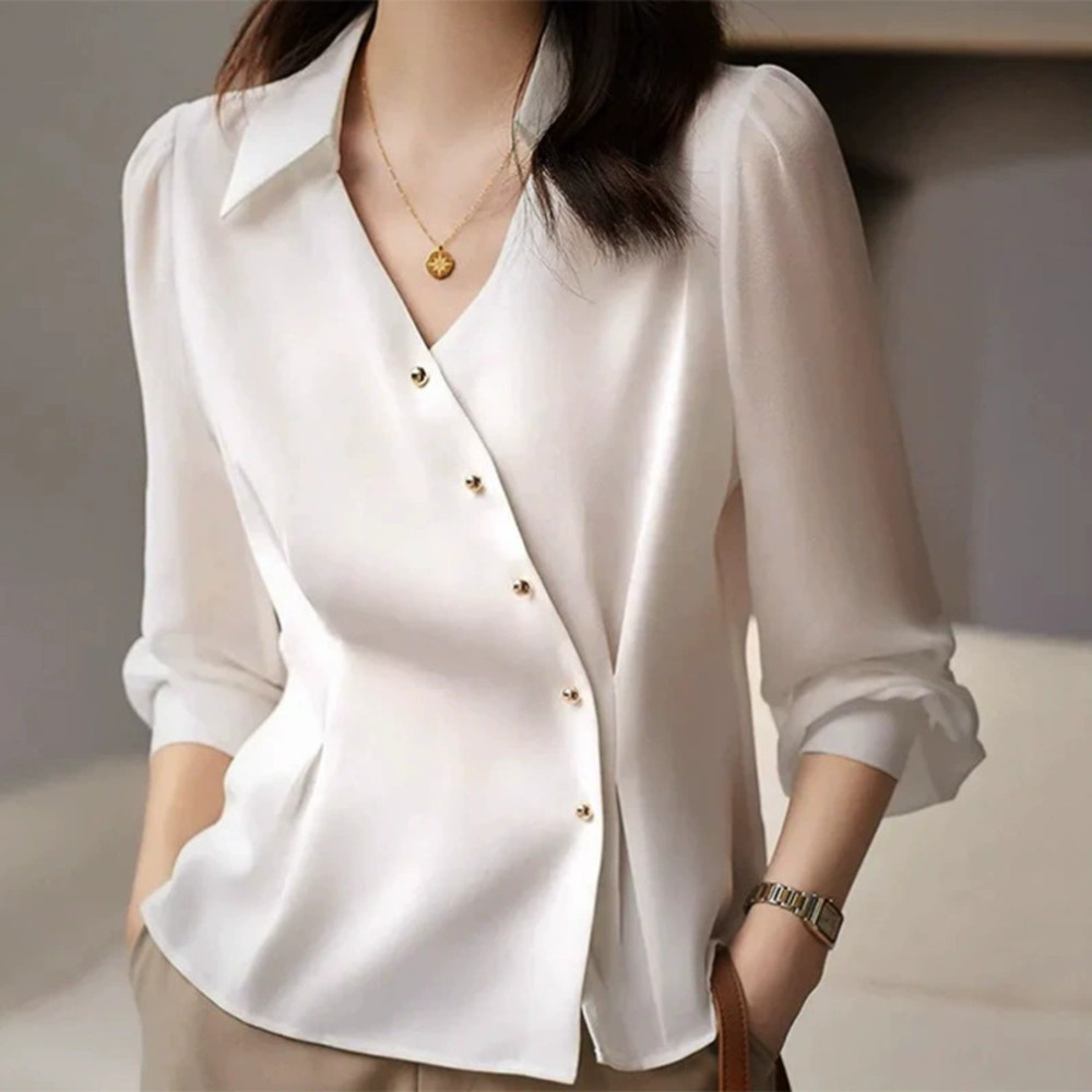 H&M Womens Satin Long Sleeve Solid Color Cardigan Shirt Autumn Mature Style